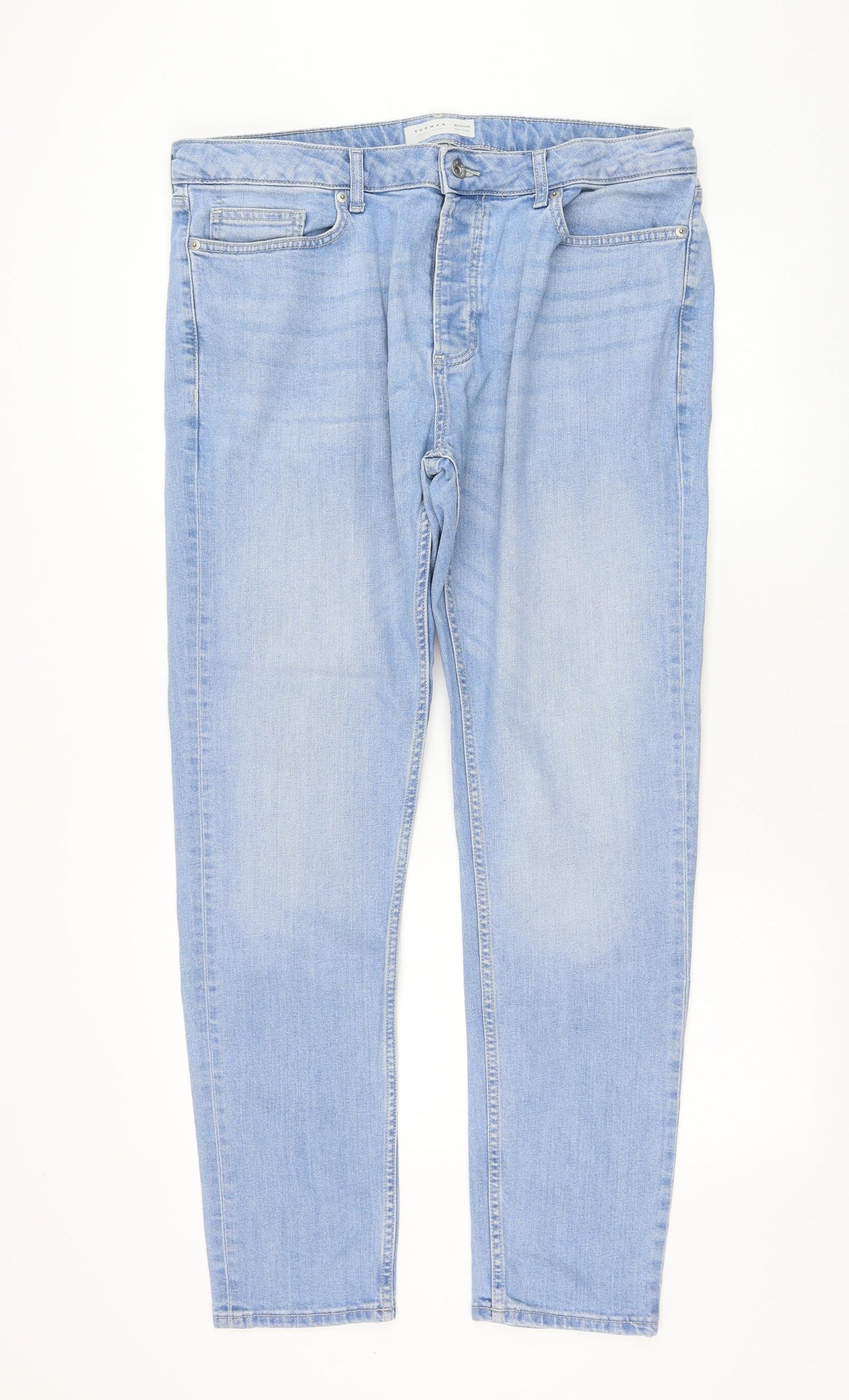 Topman Mens Blue  Cotton Straight Jeans Size 38 in L32 in Regular Zip