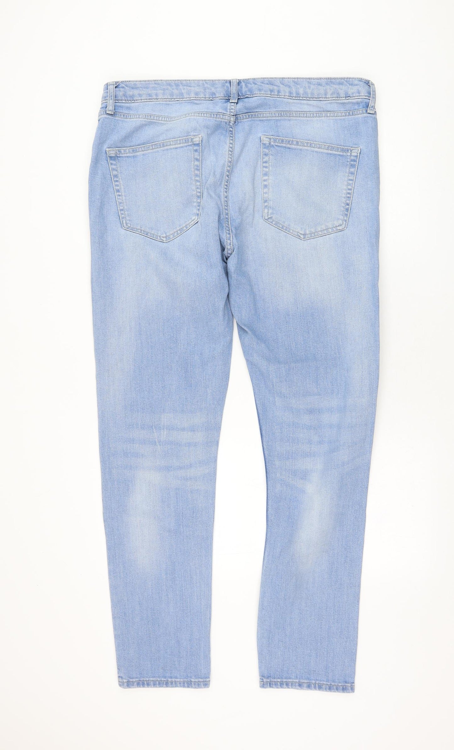 Topman Mens Blue  Cotton Straight Jeans Size 38 in L32 in Regular Zip