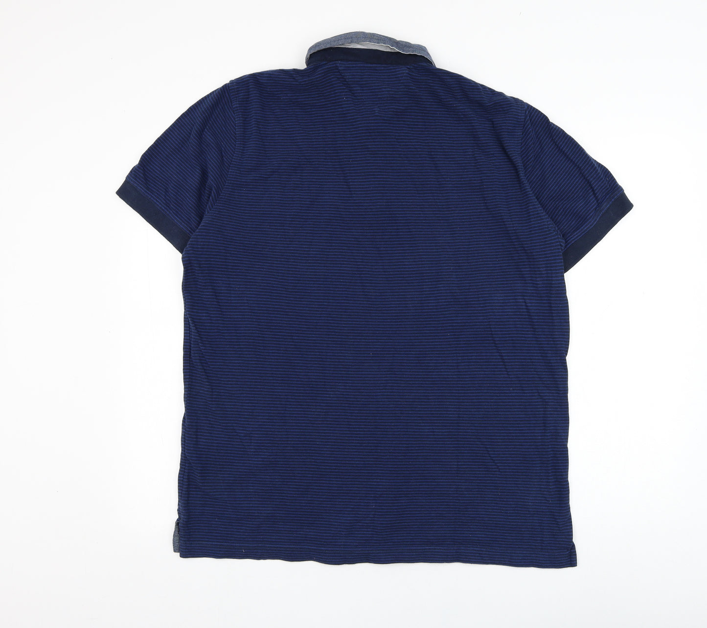Tommy Hilfiger Mens Blue Striped Cotton  Polo Size L Collared Pullover