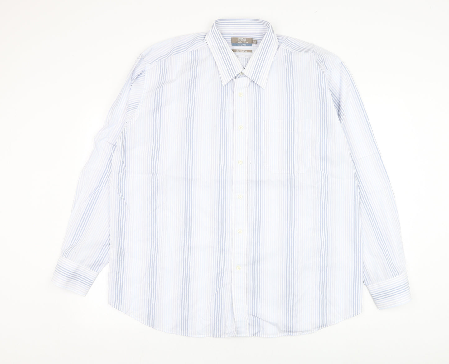 Marks and Spencer Mens White Striped Cotton  Dress Shirt Size 17.5 Collared Button