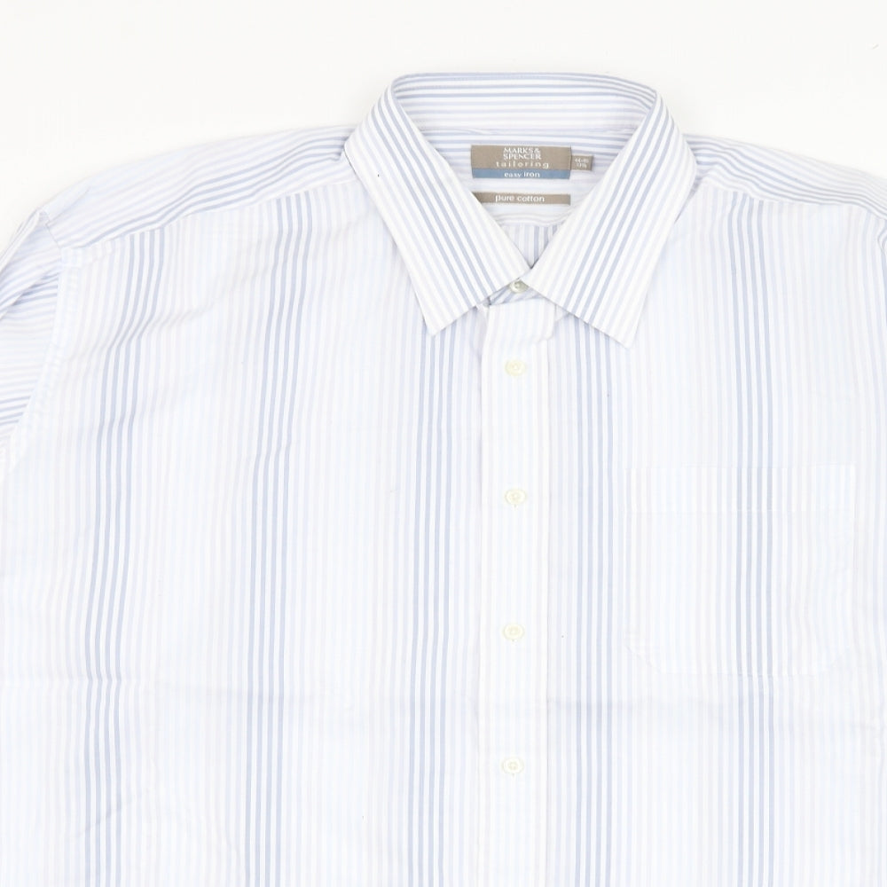 Marks and Spencer Mens White Striped Cotton  Dress Shirt Size 17.5 Collared Button