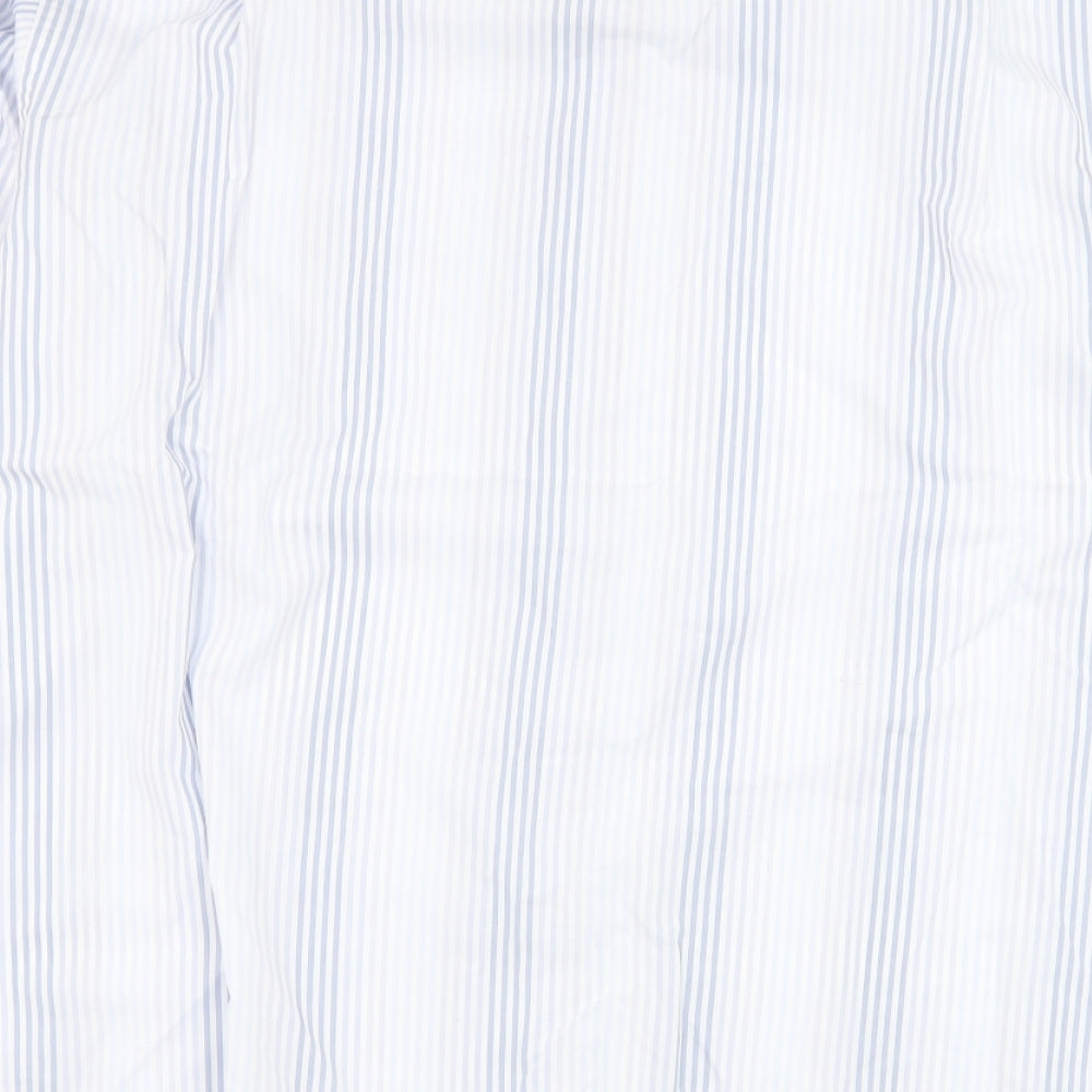 Marks and Spencer Mens White Striped Cotton  Dress Shirt Size 17.5 Collared Button