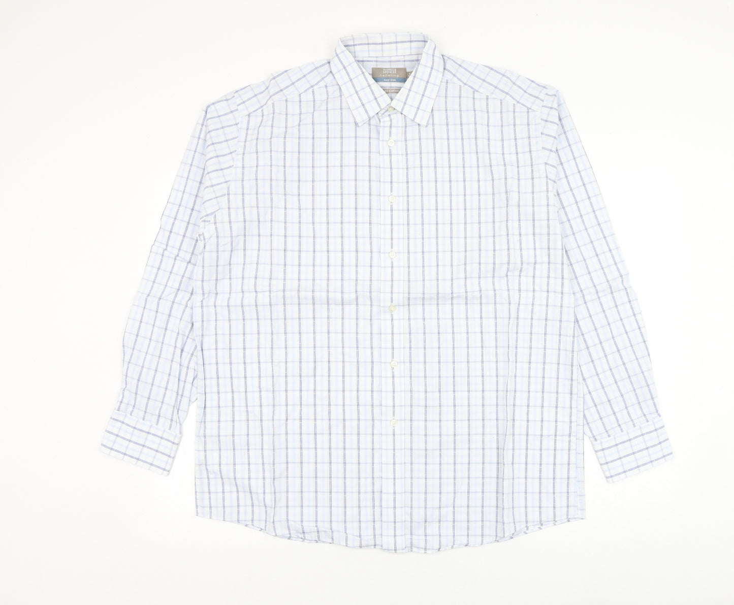 Marks and Spencer Mens White Check Cotton  Dress Shirt Size 16.5 Collared Button
