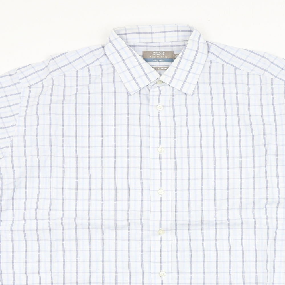 Marks and Spencer Mens White Check Cotton  Dress Shirt Size 16.5 Collared Button