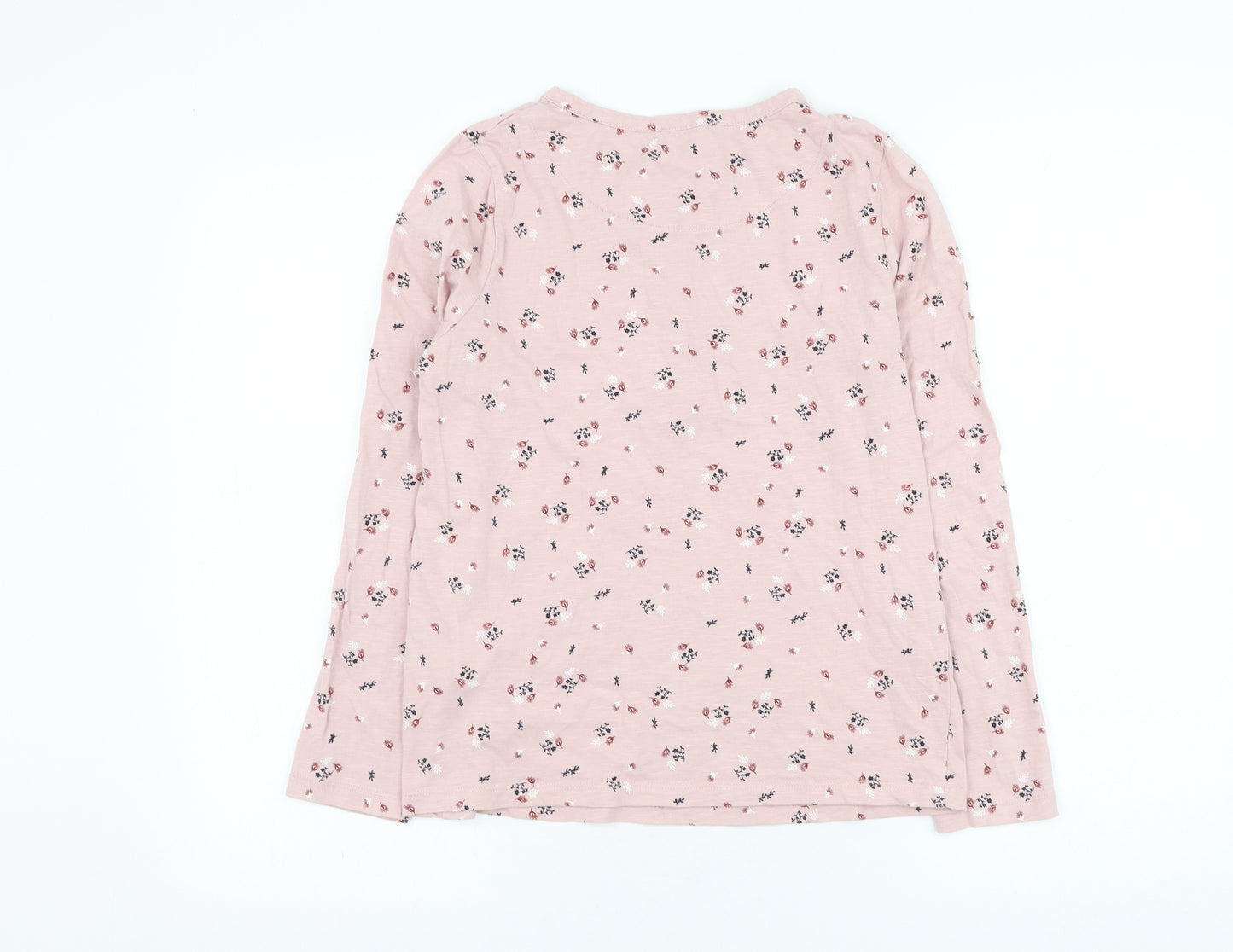 Marks and Spencer Womens Pink Floral Cotton Basic T-Shirt Size 10 Round Neck