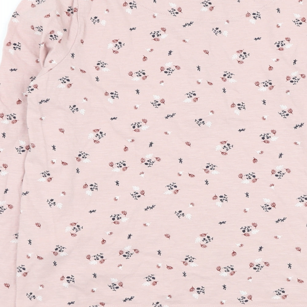 Marks and Spencer Womens Pink Floral Cotton Basic T-Shirt Size 10 Round Neck