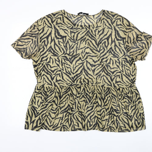 Very Womens Yellow Animal Print Polyester Basic T-Shirt Size 14 Round Neck