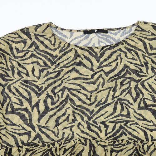 Very Womens Yellow Animal Print Polyester Basic T-Shirt Size 14 Round Neck