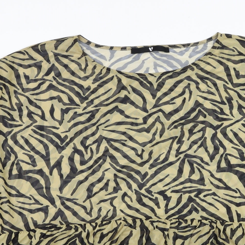 Very Womens Yellow Animal Print Polyester Basic T-Shirt Size 14 Round Neck