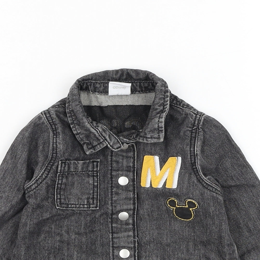 F&F Boys Grey  Cotton Basic Button-Up Size 3-6 Months Collared Button - Mickey Mouse
