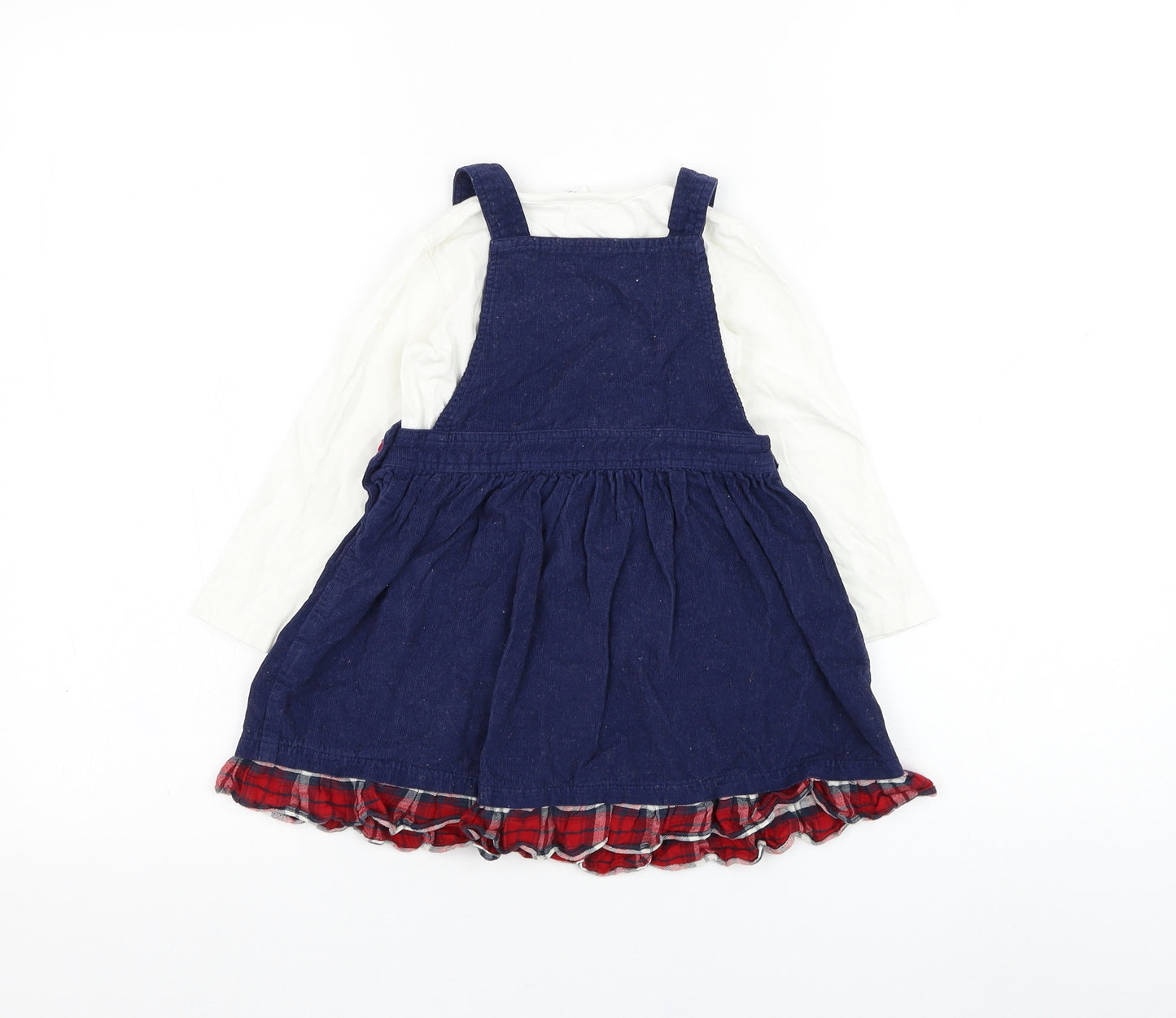 M&Co Girls Blue  Cotton Pinafore/Dungaree Dress  Size 18-24 Months  Sweetheart Button