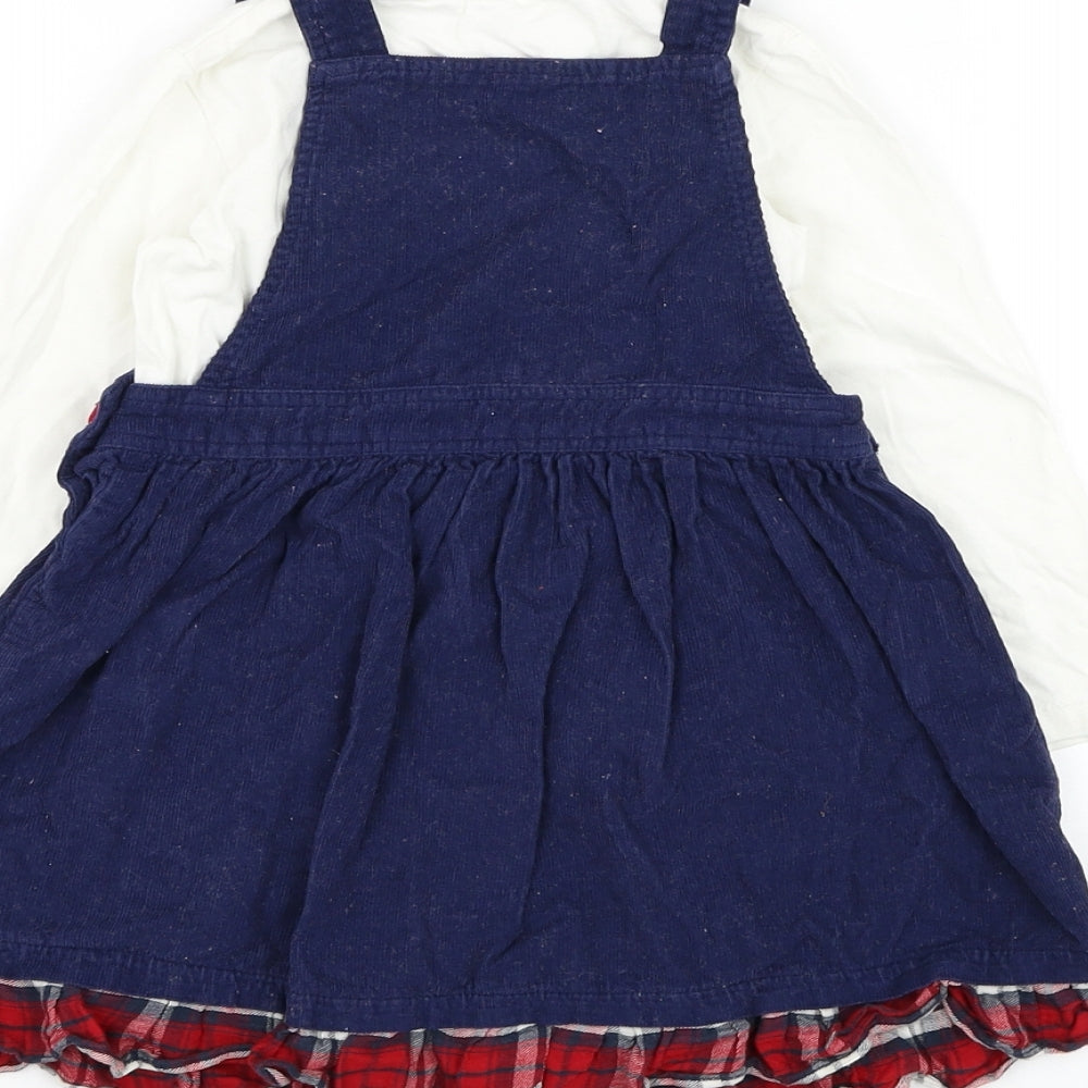 M&Co Girls Blue  Cotton Pinafore/Dungaree Dress  Size 18-24 Months  Sweetheart Button