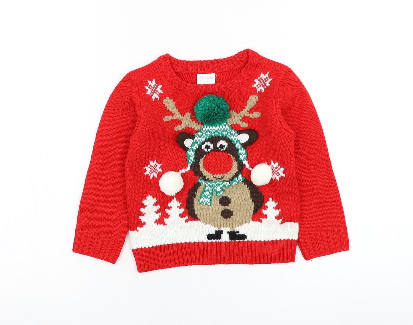 F&F Boys Red  Acrylic Pullover Jumper Size 18-24 Months  Pullover - Christmas, Reindeer