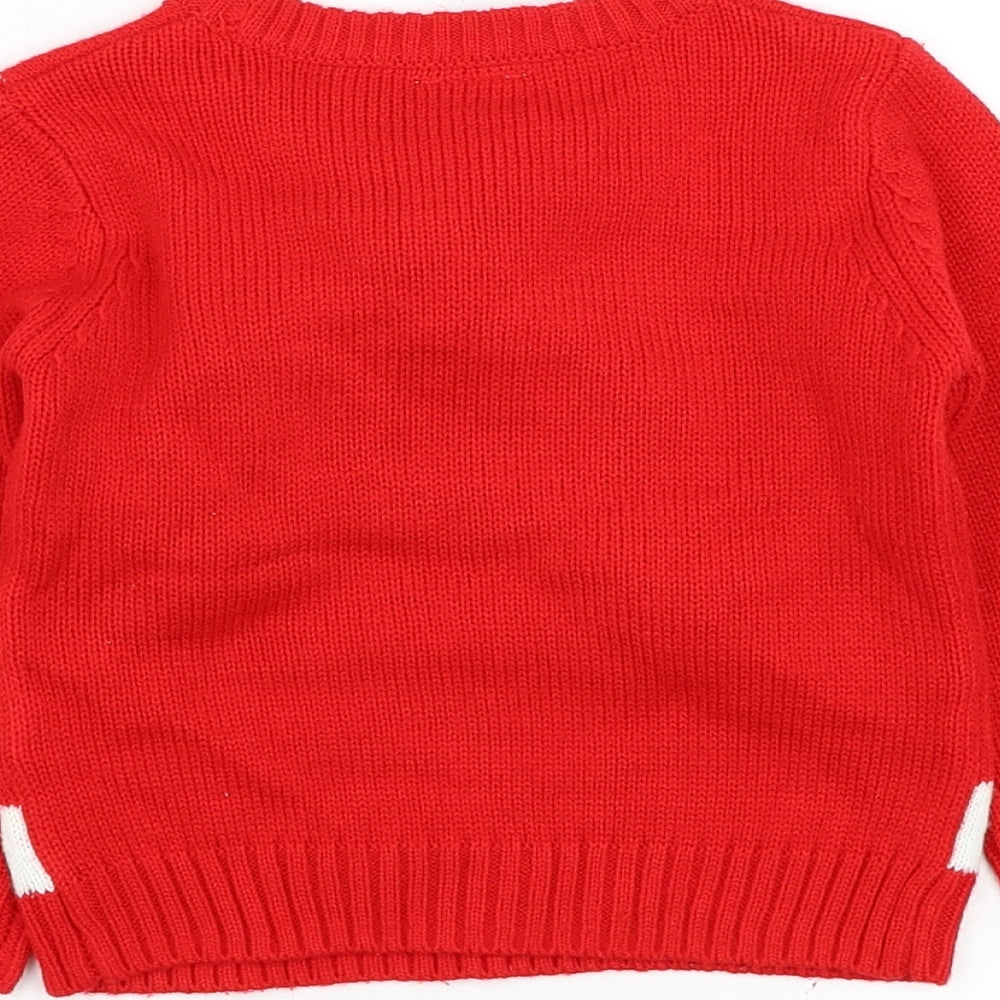 F&F Boys Red  Acrylic Pullover Jumper Size 18-24 Months  Pullover - Christmas, Reindeer