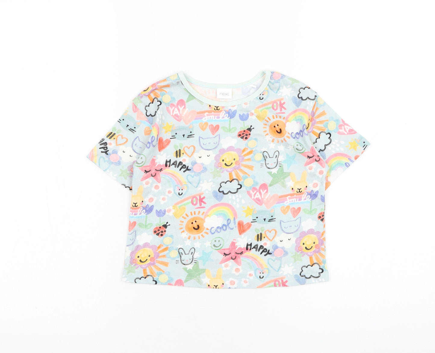 NEXT Girls Blue  Cotton Basic T-Shirt Size 3-4 Years Round Neck Pullover - Rainbow