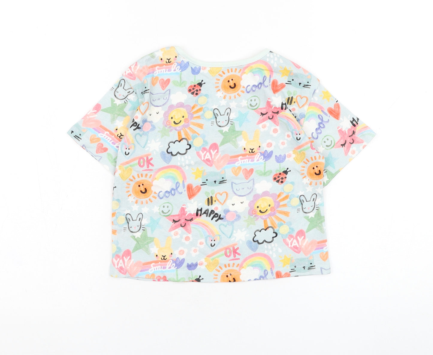 NEXT Girls Blue  Cotton Basic T-Shirt Size 3-4 Years Round Neck Pullover - Rainbow