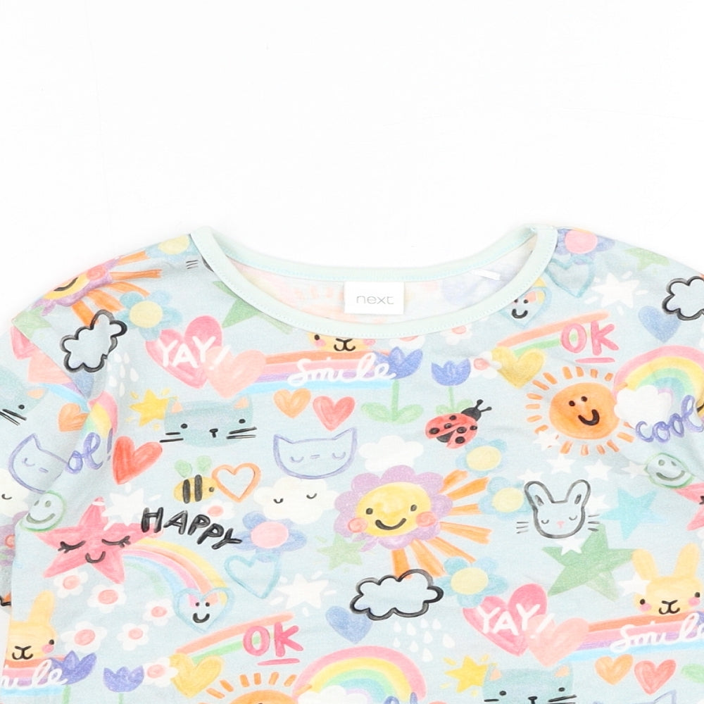 NEXT Girls Blue  Cotton Basic T-Shirt Size 3-4 Years Round Neck Pullover - Rainbow