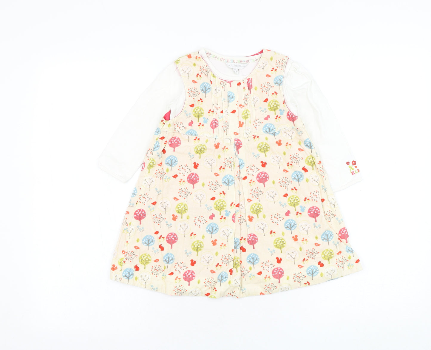 Debenhams Girls Beige Floral Cotton A-Line  Size 18-24 Months  Round Neck Pullover