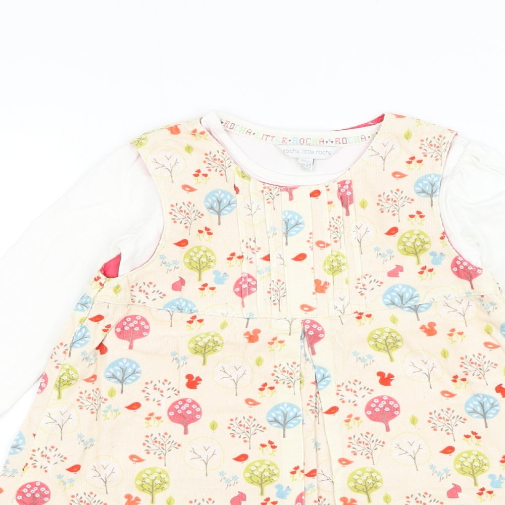 Debenhams Girls Beige Floral Cotton A-Line  Size 18-24 Months  Round Neck Pullover