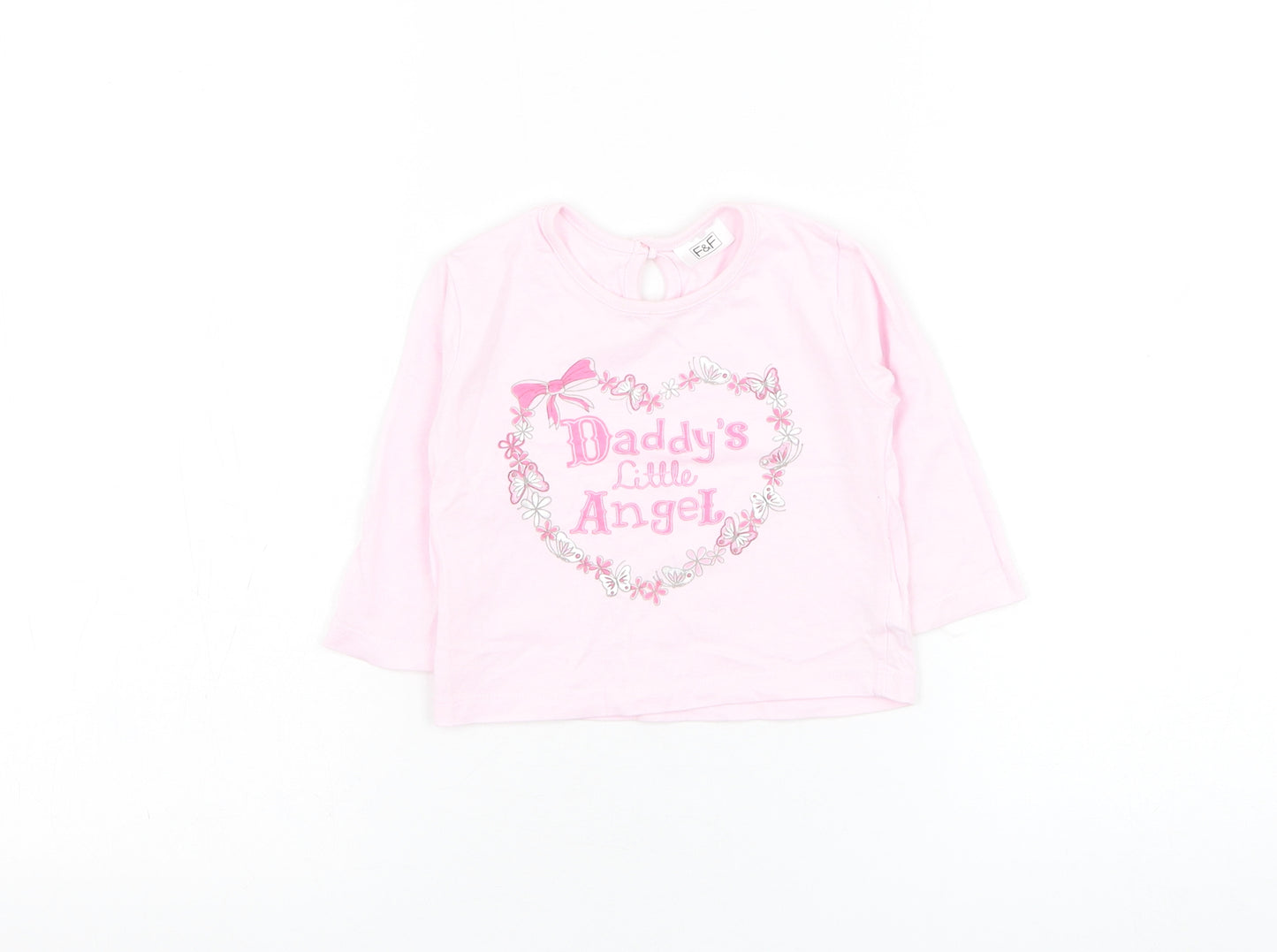 F&F Girls Pink  Cotton Basic T-Shirt Size 6-9 Months Round Neck Pullover - Daddy's little angel