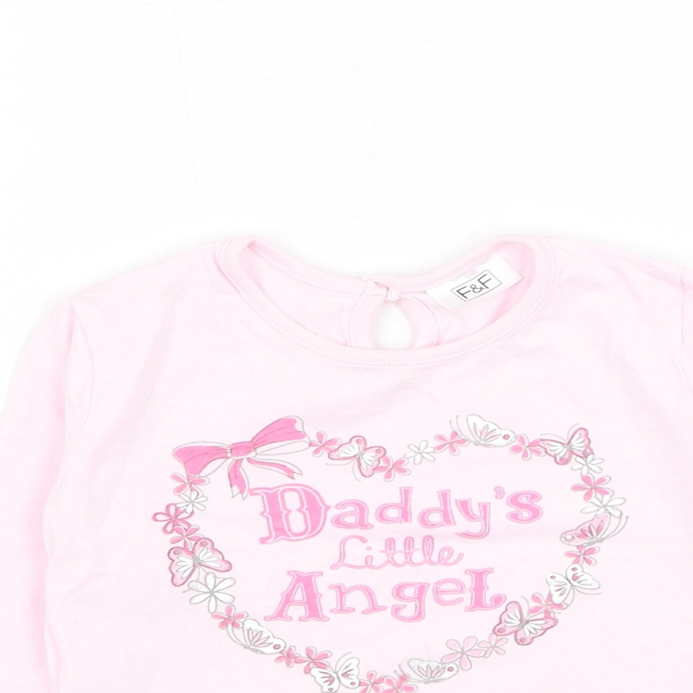 F&F Girls Pink  Cotton Basic T-Shirt Size 6-9 Months Round Neck Pullover - Daddy's little angel
