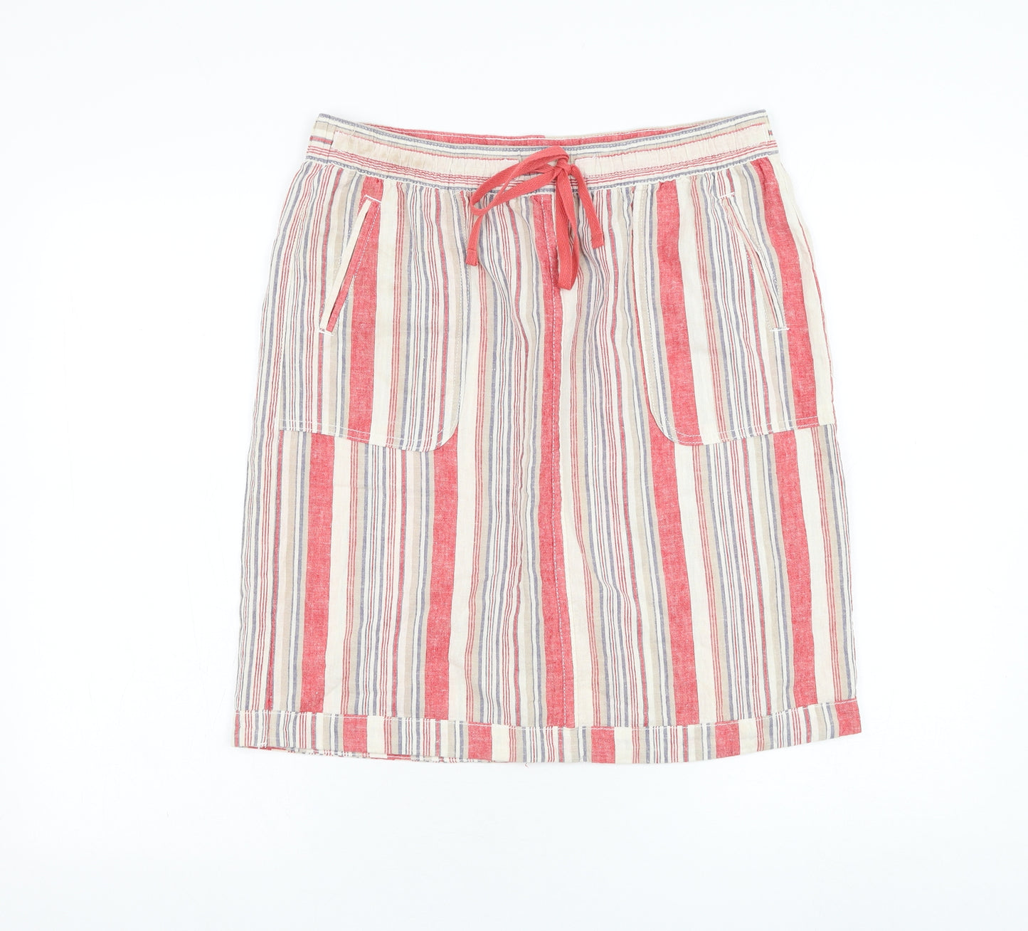Papaya Womens Red Striped Linen A-Line Skirt Size 12   Tie