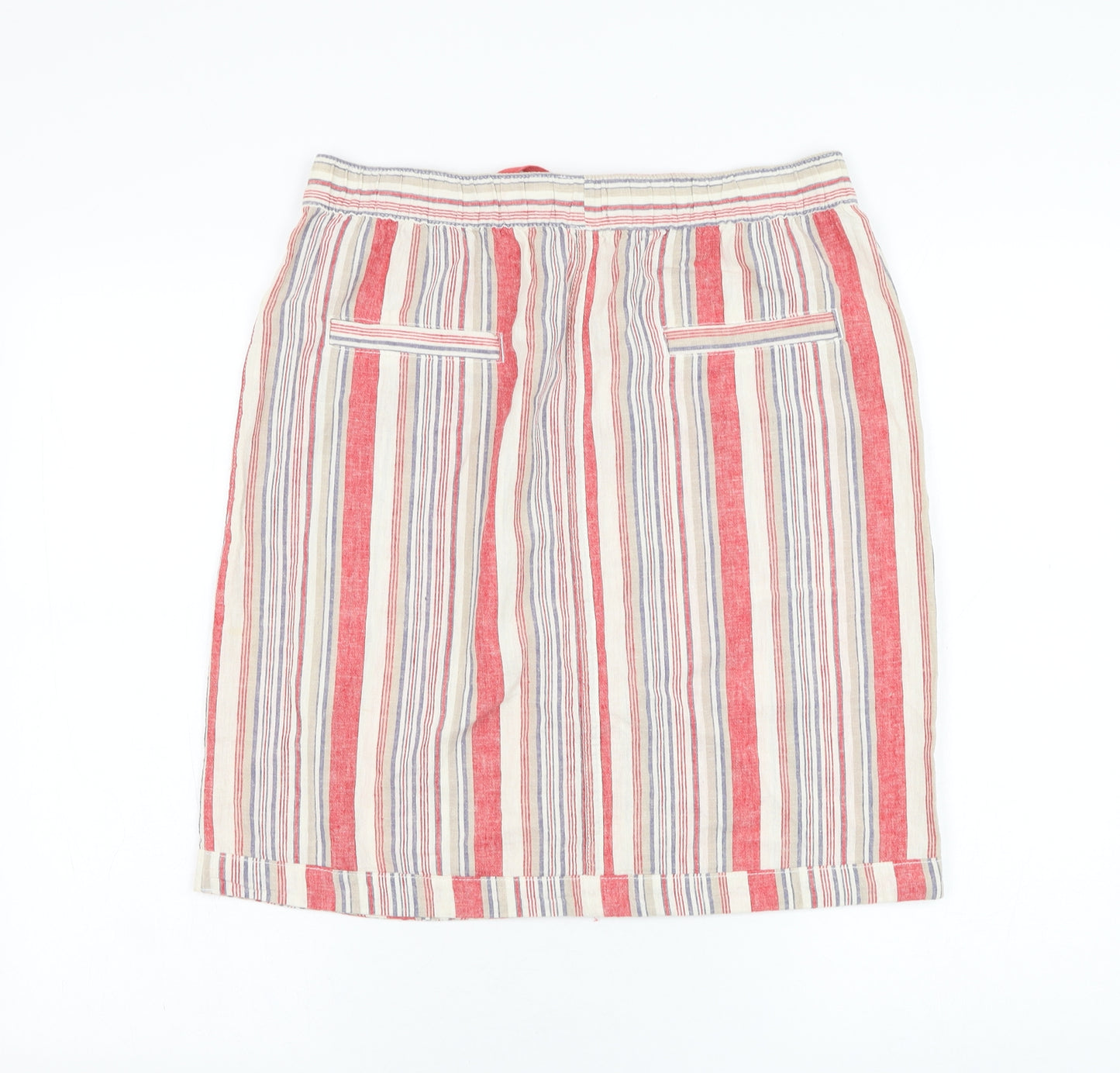 Papaya Womens Red Striped Linen A-Line Skirt Size 12   Tie