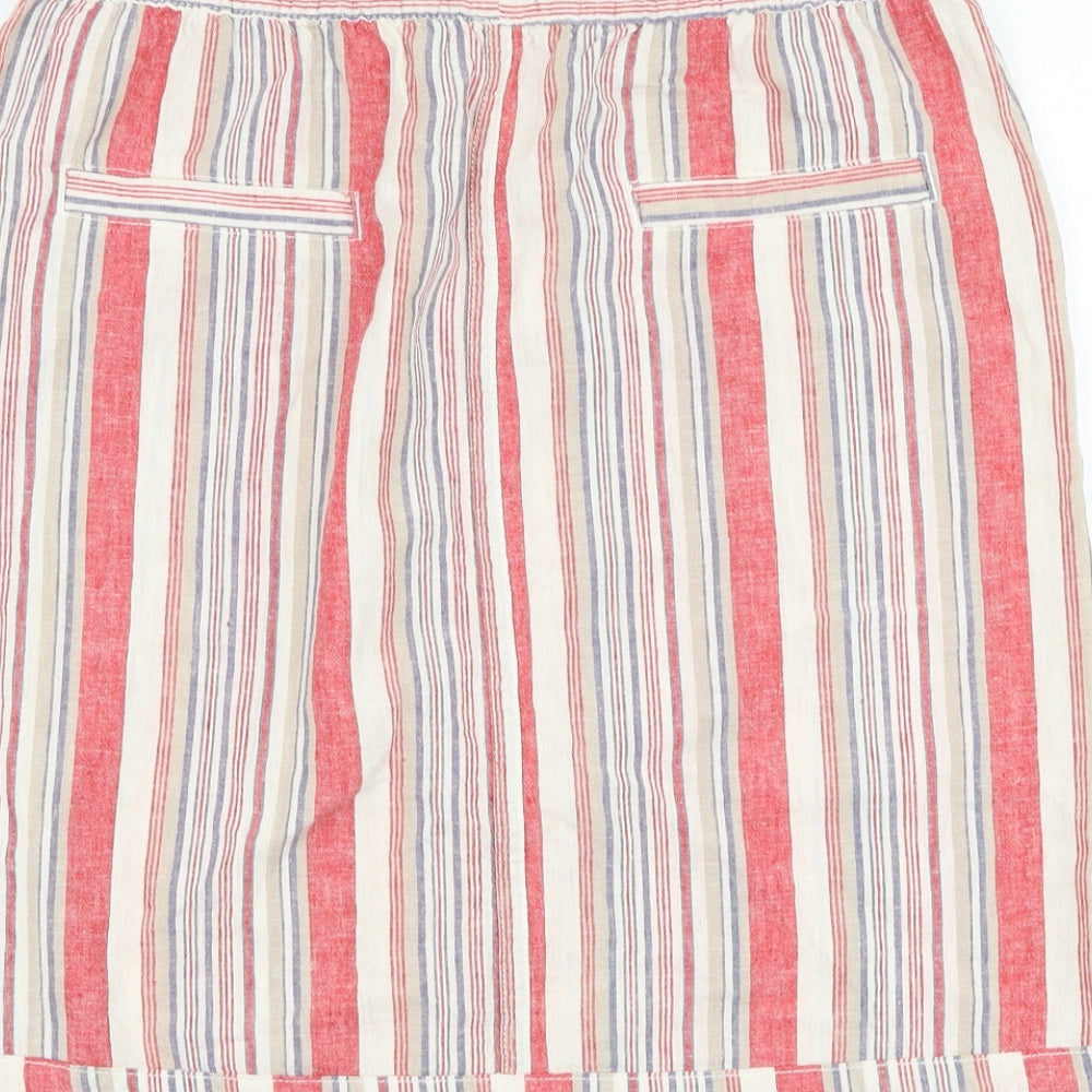Papaya Womens Red Striped Linen A-Line Skirt Size 12   Tie