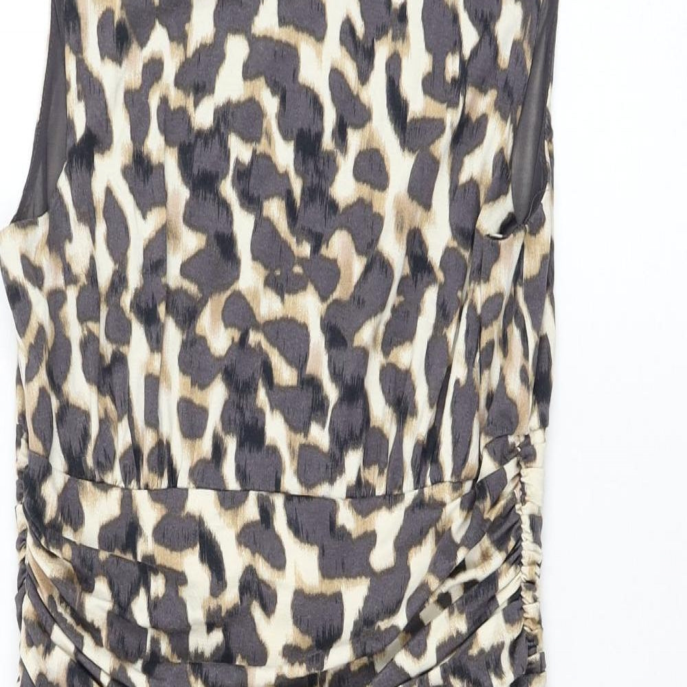 Red Herring Womens Ivory Animal Print Viscose Shift  Size 12  Round Neck Pullover