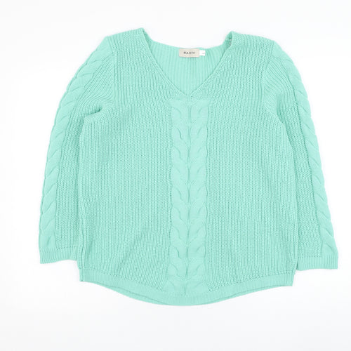 BASSINI Womens Blue V-Neck  Acrylic Pullover Jumper Size L