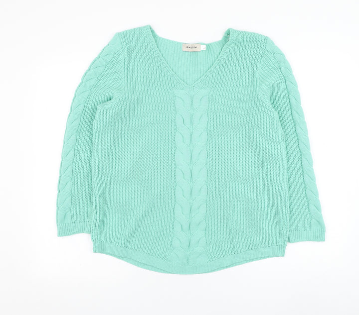 BASSINI Womens Blue V-Neck Acrylic Pullover Jumper Size L