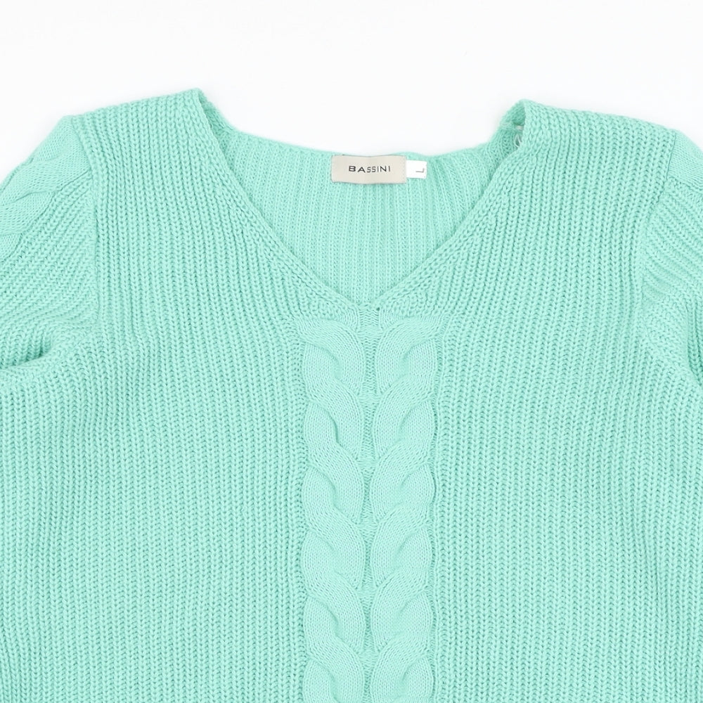 BASSINI Womens Blue V-Neck  Acrylic Pullover Jumper Size L
