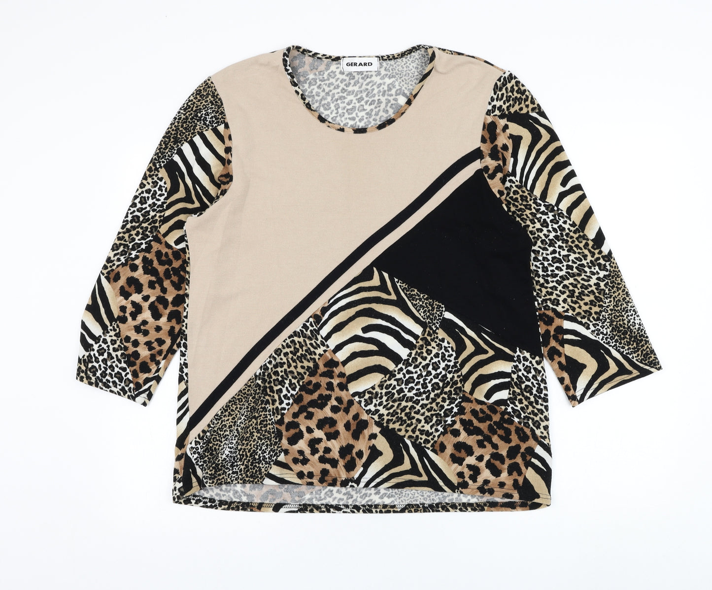 Gerard Womens Brown Round Neck Animal Print Polyester Pullover Jumper Size 18