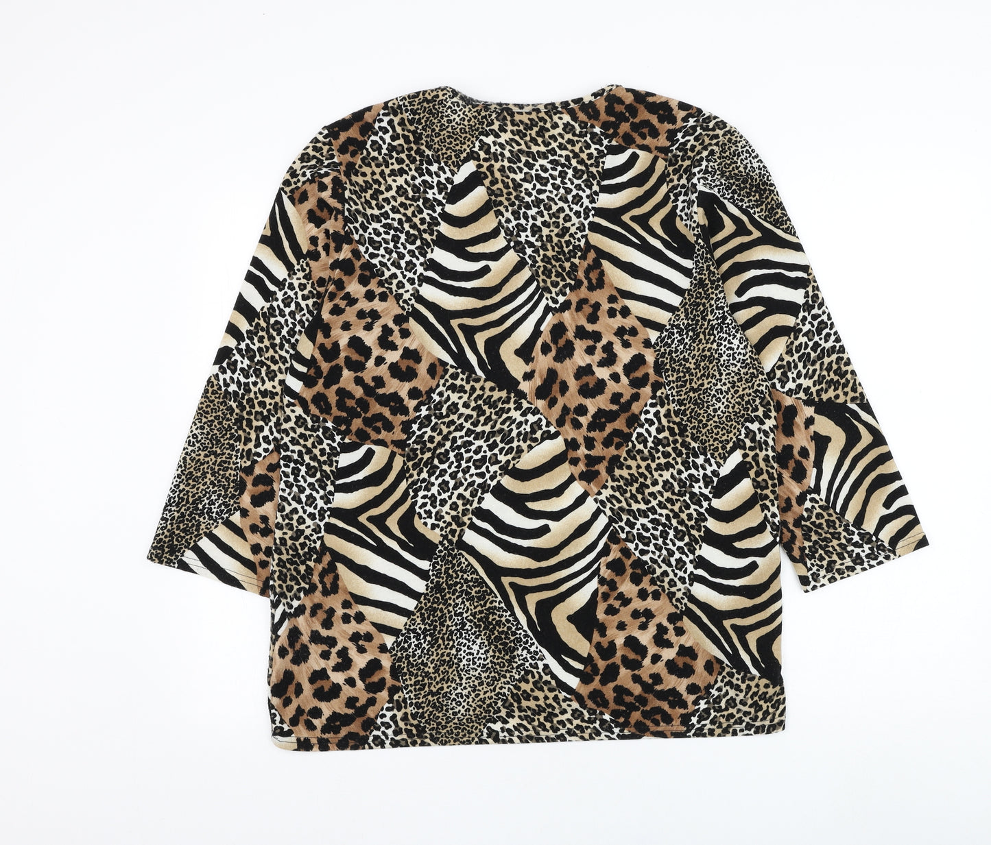 Gerard Womens Brown Round Neck Animal Print Polyester Pullover Jumper Size 18
