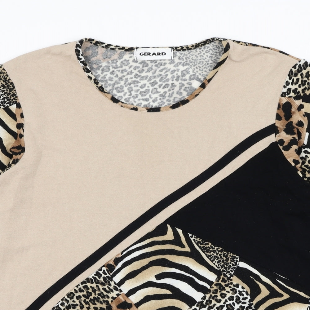 Gerard Womens Brown Round Neck Animal Print Polyester Pullover Jumper Size 18