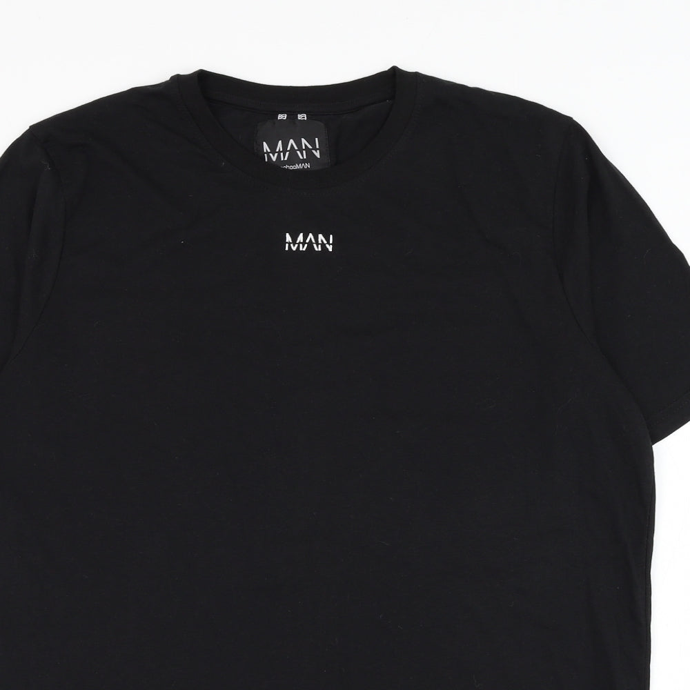 BoohooMAN Mens Black  Cotton  T-Shirt Size XL Round Neck