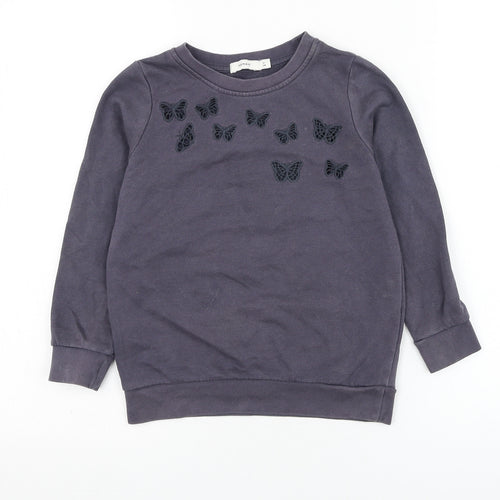 name it Girls Grey  Cotton Pullover Sweatshirt Size 6 Years  Pullover - Butterfly