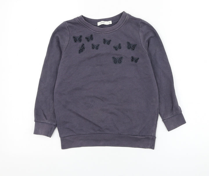 name it Girls Grey  Cotton Pullover Sweatshirt Size 6 Years  Pullover - Butterfly