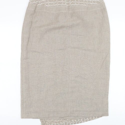 Aria Womens Beige  Linen Straight & Pencil Skirt Size 14   Zip