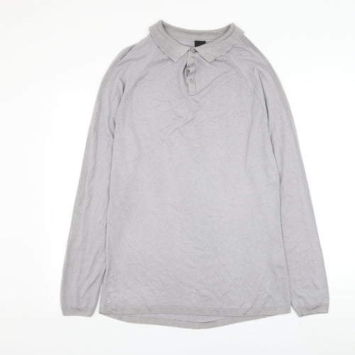 River Island Mens Grey Collared  Viscose Pullover Jumper Size L