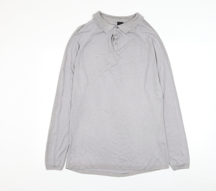 River Island Mens Grey Collared  Viscose Pullover Jumper Size L