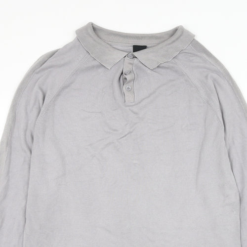 River Island Mens Grey Collared  Viscose Pullover Jumper Size L
