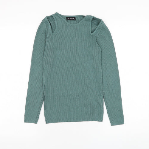 Matalan Womens Green Round Neck  Cotton Pullover Jumper Size 8
