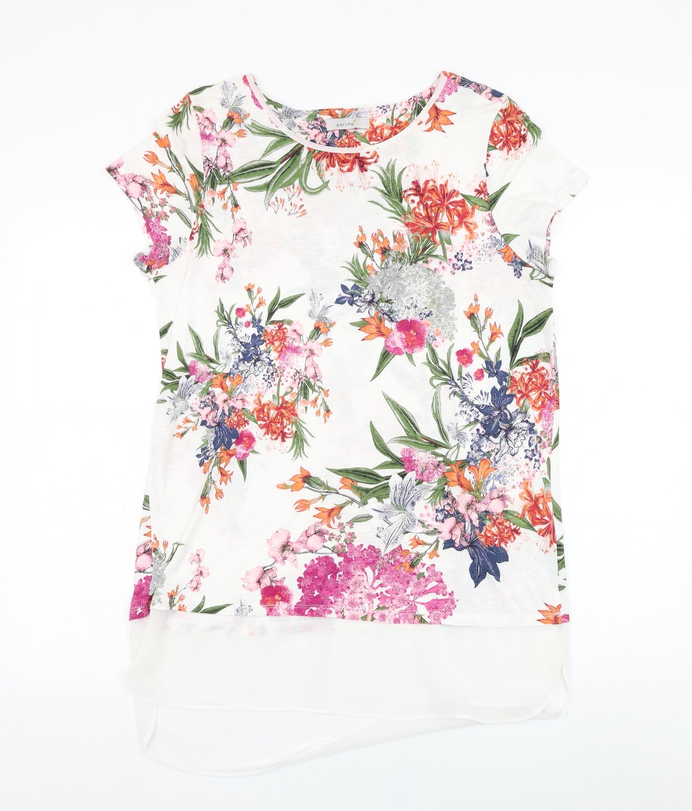 Marks and Spencer Womens White Floral Viscose Basic Blouse Size 14 Round Neck