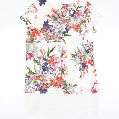 Marks and Spencer Womens White Floral Viscose Basic Blouse Size 14 Round Neck