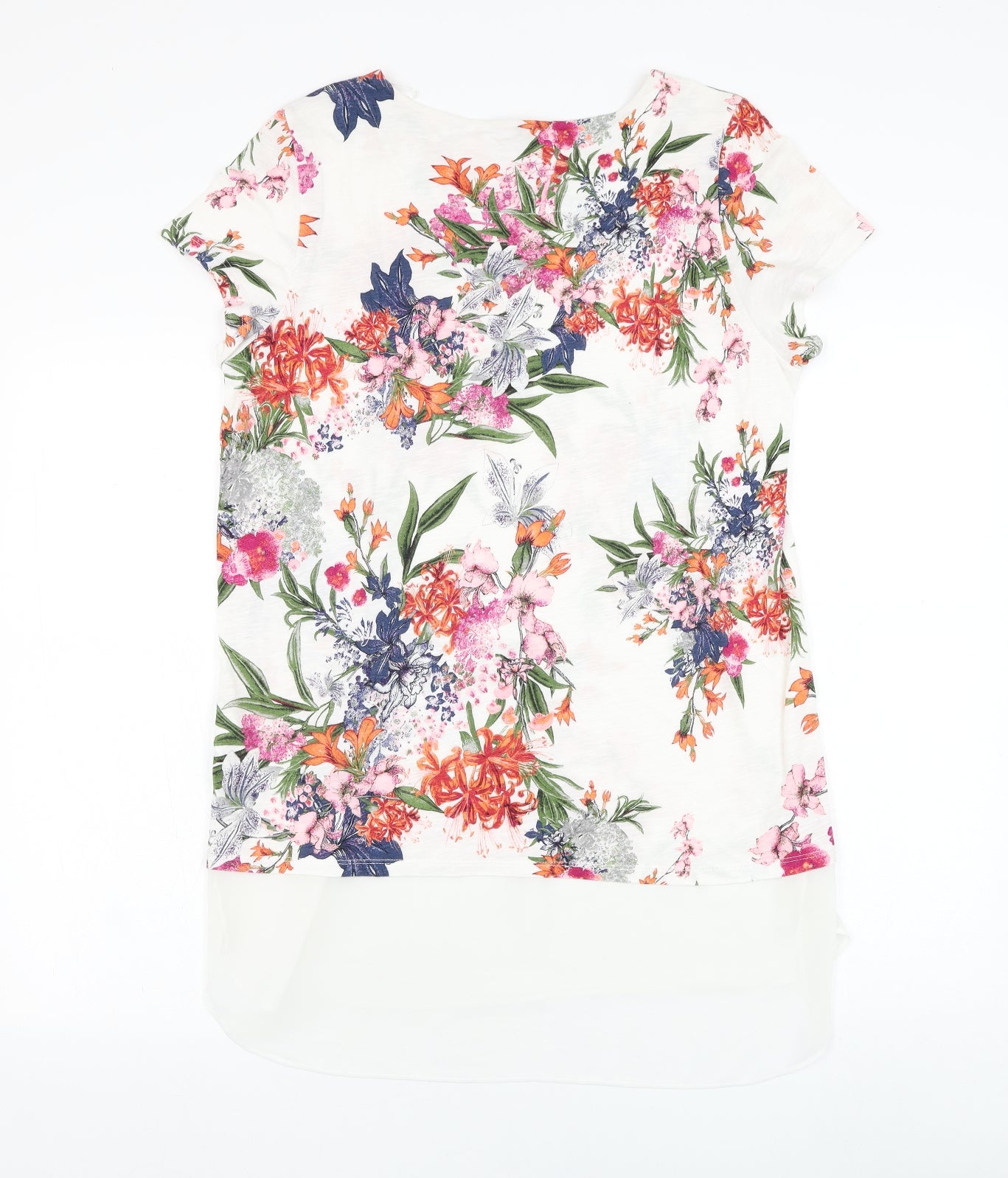 Marks and Spencer Womens White Floral Viscose Basic Blouse Size 14 Round Neck