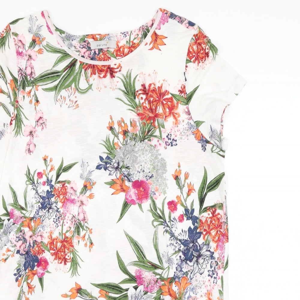 Marks and Spencer Womens White Floral Viscose Basic Blouse Size 14 Round Neck