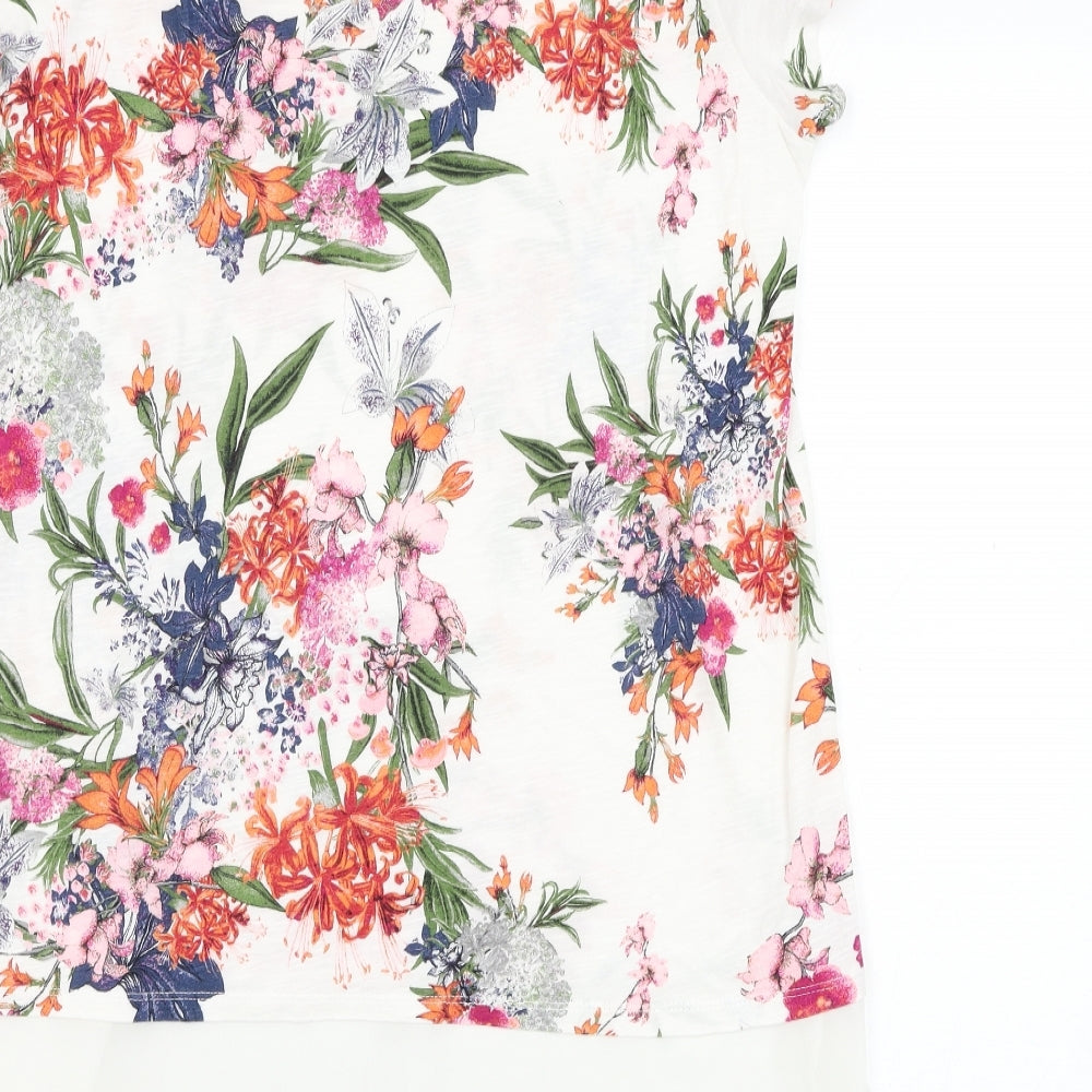 Marks and Spencer Womens White Floral Viscose Basic Blouse Size 14 Round Neck