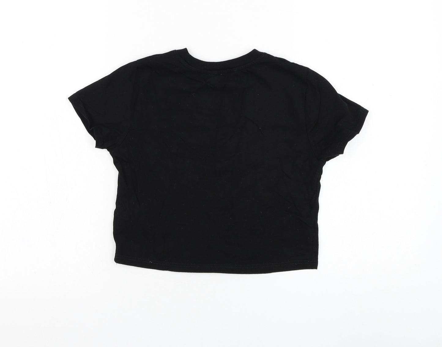 River Island Girls Black  Cotton Basic T-Shirt Size 11-12 Years Round Neck Pullover - Lips