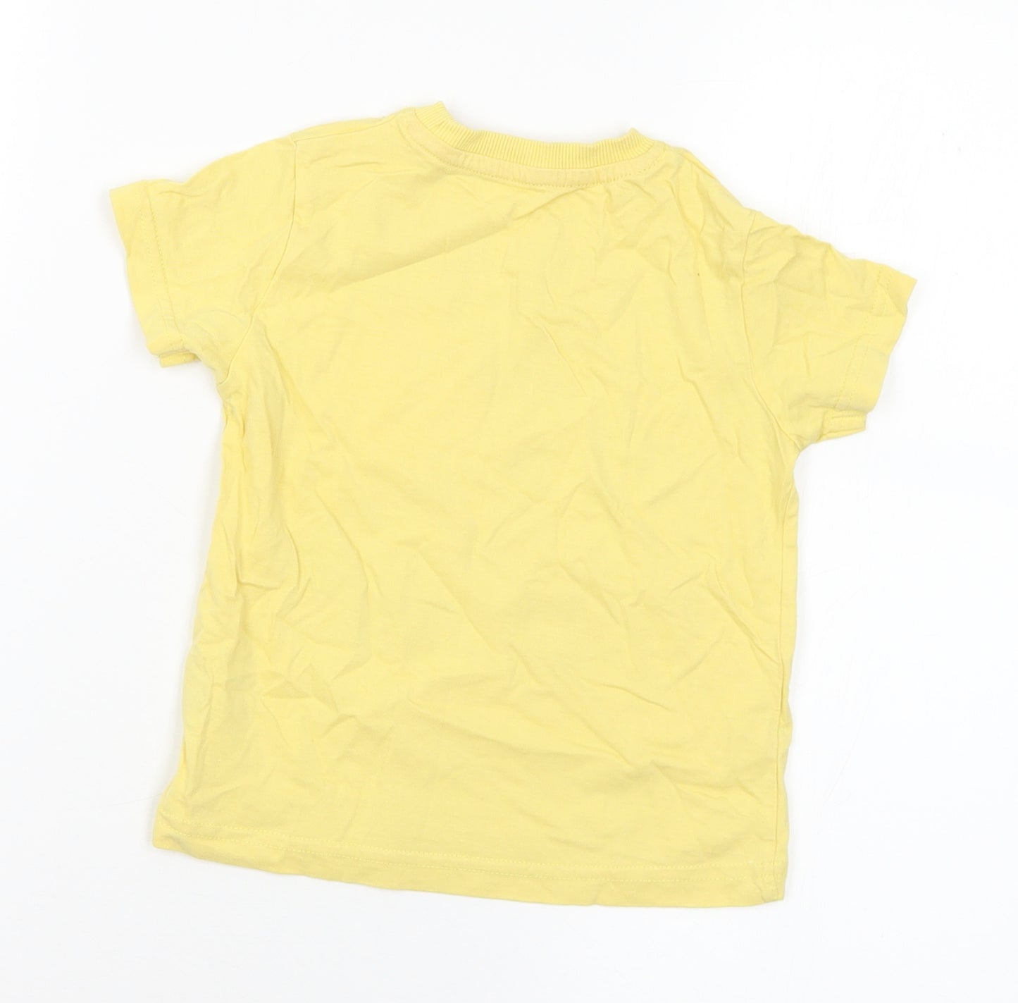 Dunnes Stores Boys Yellow  Cotton Basic T-Shirt Size 3 Years Crew Neck  - DInosaur
